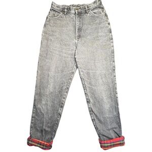 VTG L.L. Bean Plaid Flannel Lined Jeans Women 10 Gray Acid Wash High‎ Rise 90s